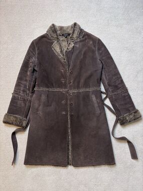 VTG Y2K Express Women's Brown Suede Leather Penny Lane Faux Fur Lined Coat M